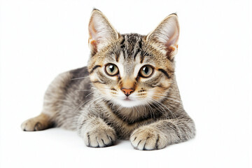Cute gray cat kitten isolated on a white background