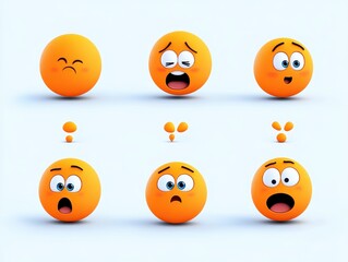 Fototapeta premium Colorful cartoon emoticons displaying various facial expressions on a light background