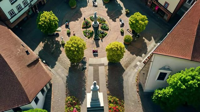 Exploring the historic charm of Mosbach with aerial views showcasing its vibrant central square and greenery, Aerial view around the city Mosbach in Germany On sunny day in spring