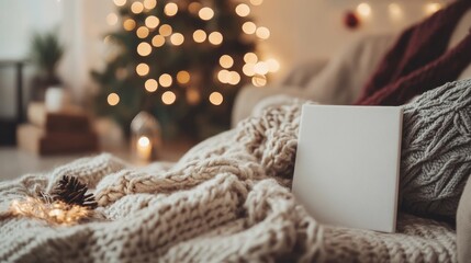 Blank white canvas on cozy wall interior