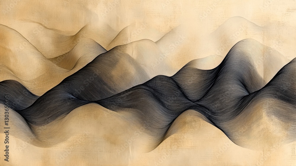 Aufkleber abstract landscape showing wavy lines and textured tan background