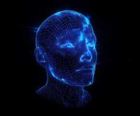 Glowing 3D human head outline made entirely of neon
