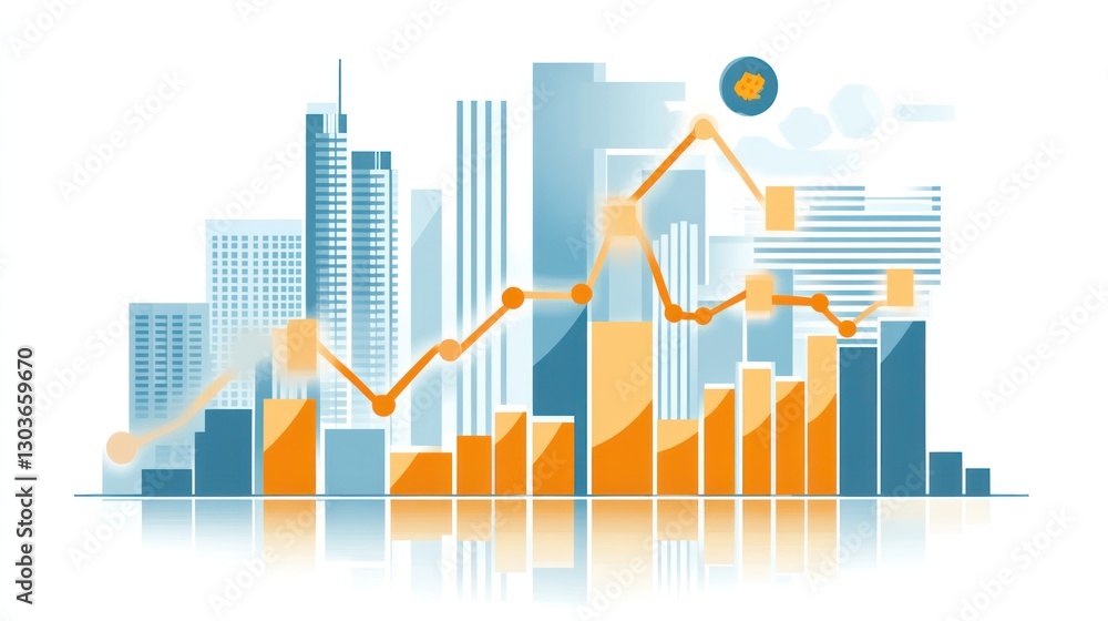 Poster abstract cityscape with business graphs; data visualization