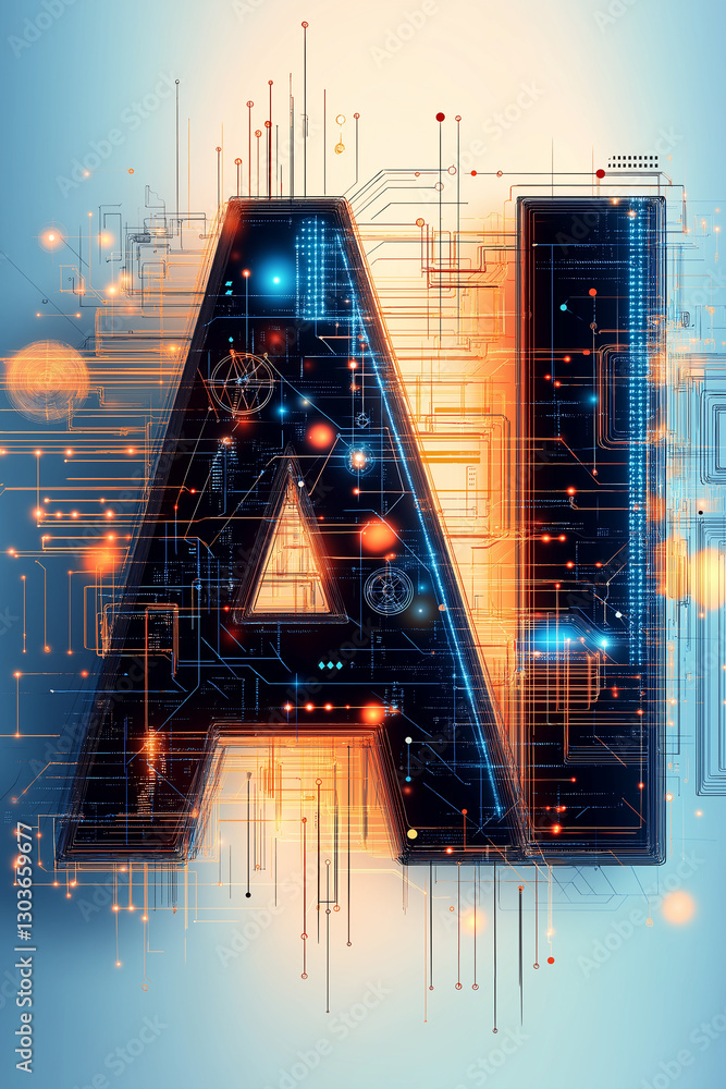 Poster artificial intelligence ai symbol emerging from futuristic circuitry