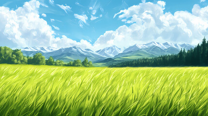 Fototapeta premium Png green field backgrounds grassland landscape. Tranquil - Mountain. Illustration