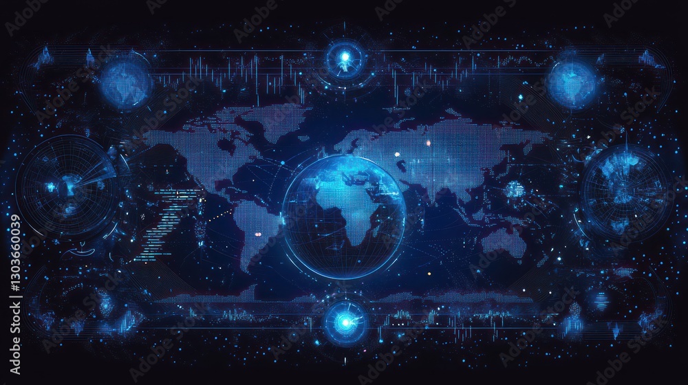 Poster global data visualization, world map interface