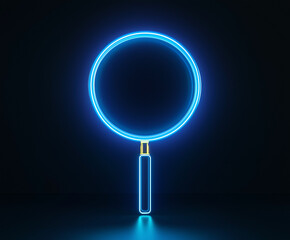 Glowing neon sign of a magnifying glass