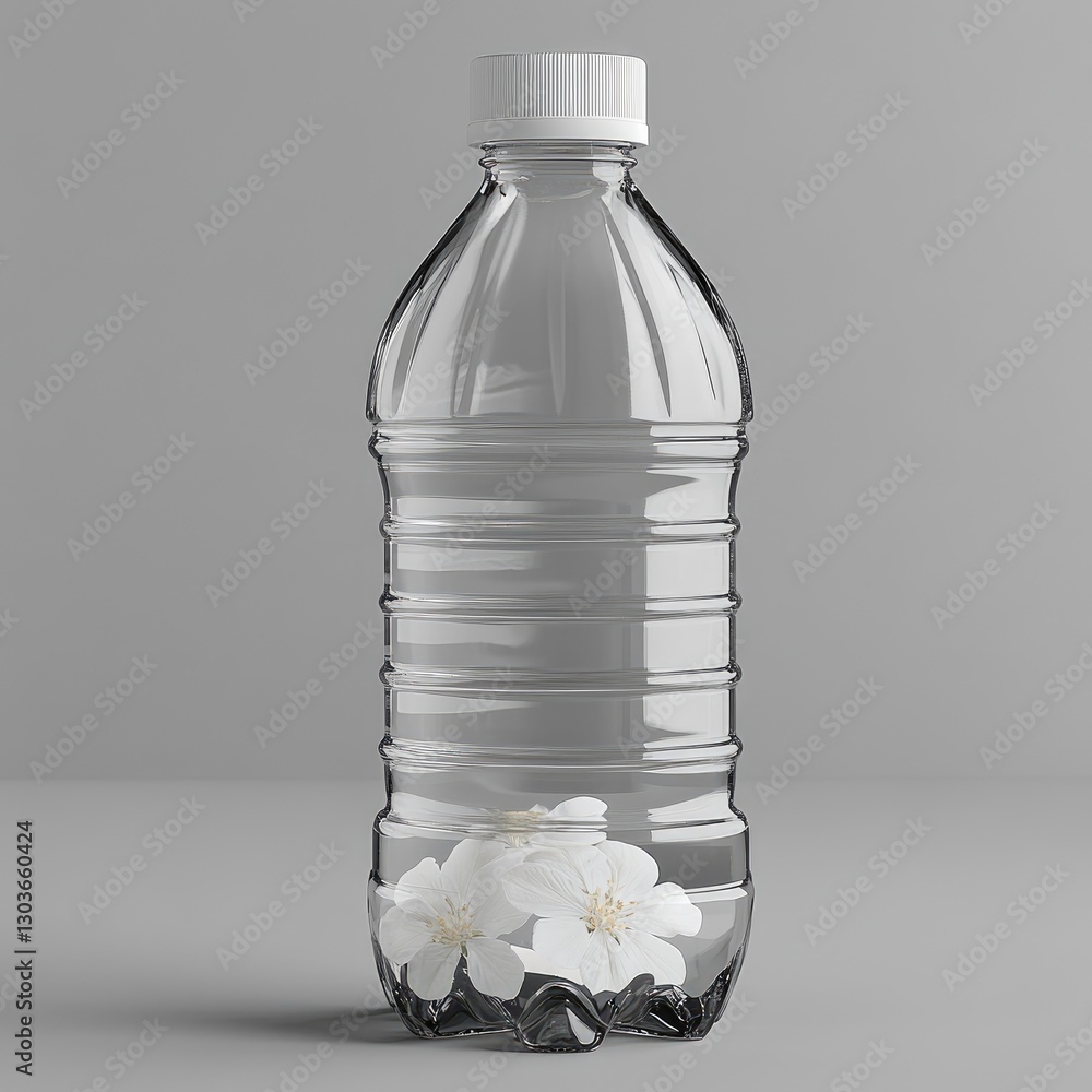 Poster sleek bottle mockup featuring a minimalist design with a cap and cherry blossoms, perfectly suited f