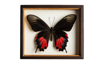 Taxidermy butterfly in shadowbox isolated on transparent white background