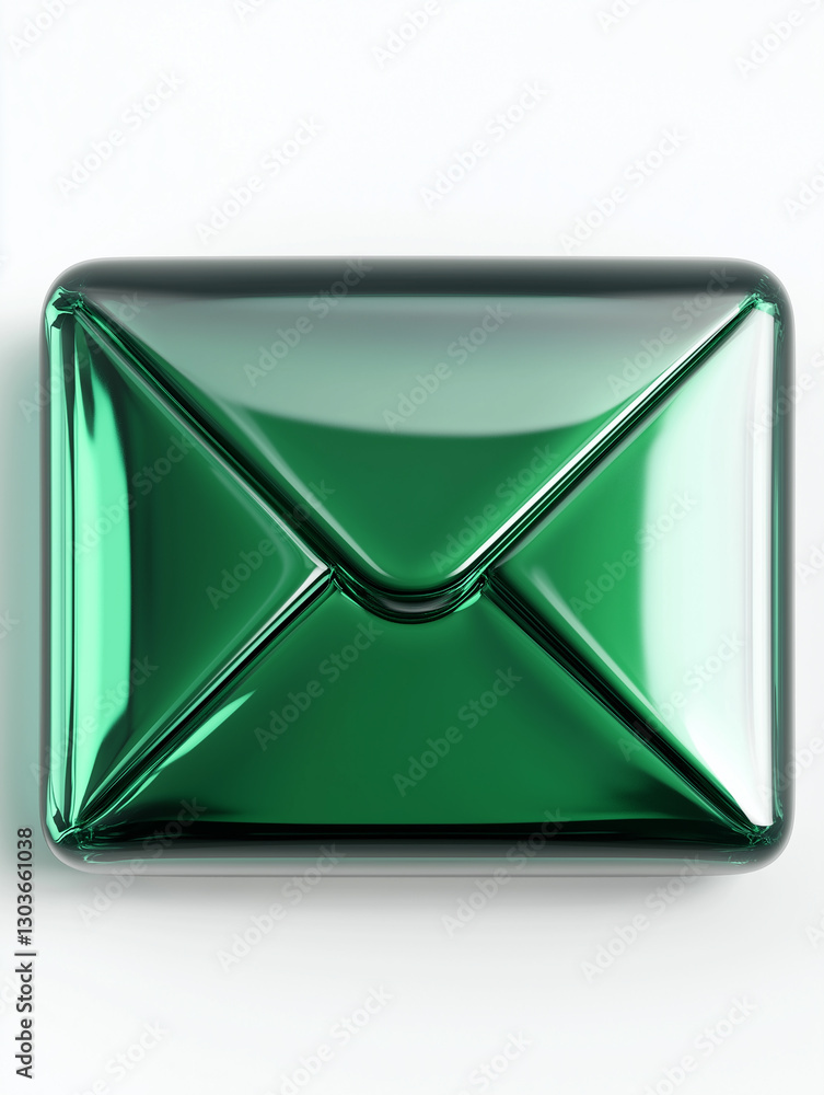 Poster green glassy mail envelope icon representing secure communication