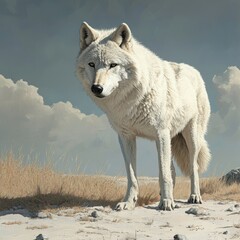 Obraz premium A detailed illustration of White Wolf clipart has been rendered in AI watercolor art style
