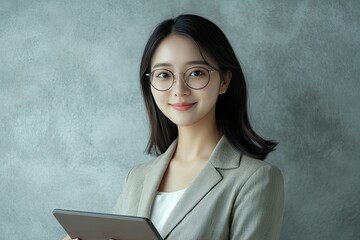 Woman holding tablet, professional portrait