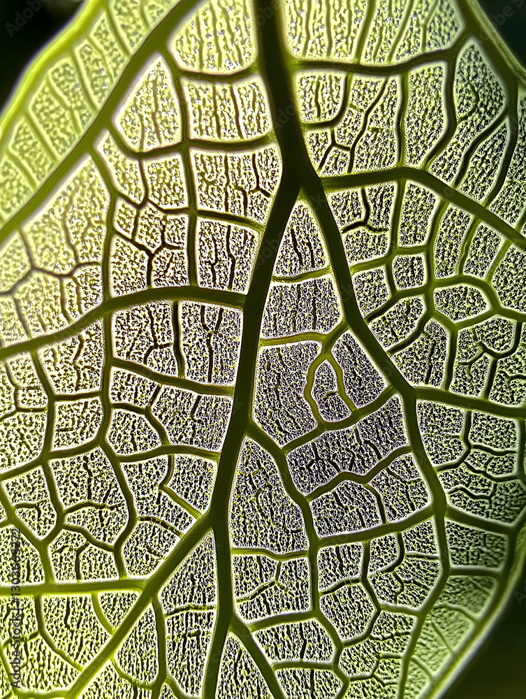 Poster backlit leaf showing veins and structure creating intricate pattern