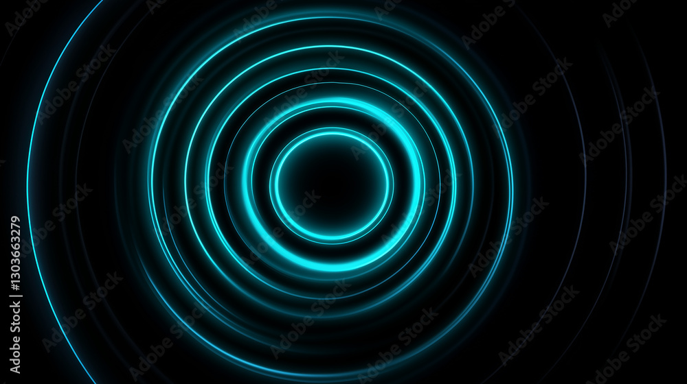 Aufkleber glowing neon blue circles creating a futuristic tunnel effect
