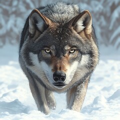 Obraz premium Creative Generative illustration, Watercolor style, featuring a Wolf in Winter, detailed