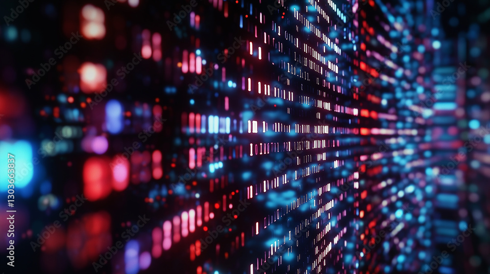 Poster big data stream flowing in cyberspace with pink and blue lights