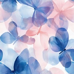 Seamless watercolor pattern with colorful abstract butterflies in shades of blue, purple and coral on a white background. Elegant design is perfect for textiles, wallpaper and wrapping paper