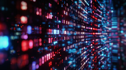 Fototapeta premium Big data stream flowing in cyberspace with pink and blue lights