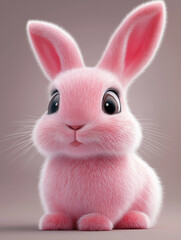 Obraz premium Adorable pink fluffy bunny sitting and looking curious