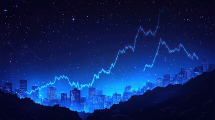 Night city skyline stock chart