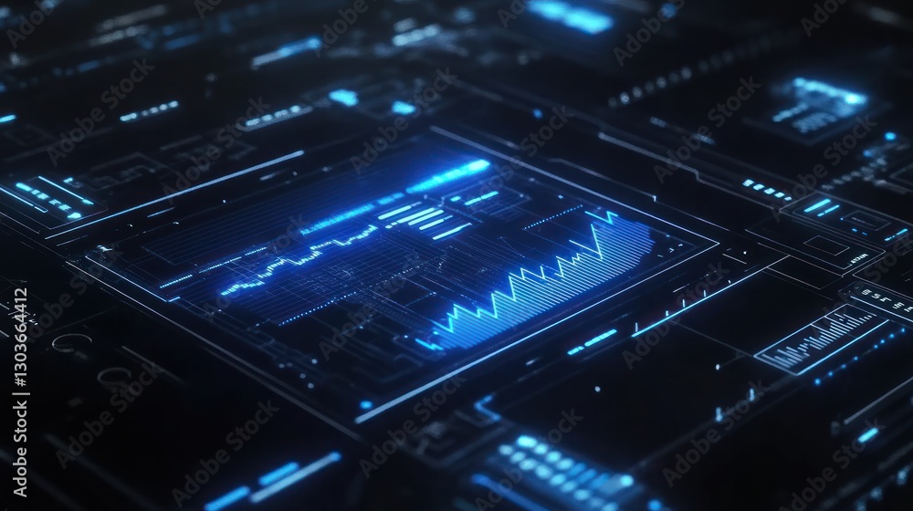 Poster futuristic data display with glowing graph
