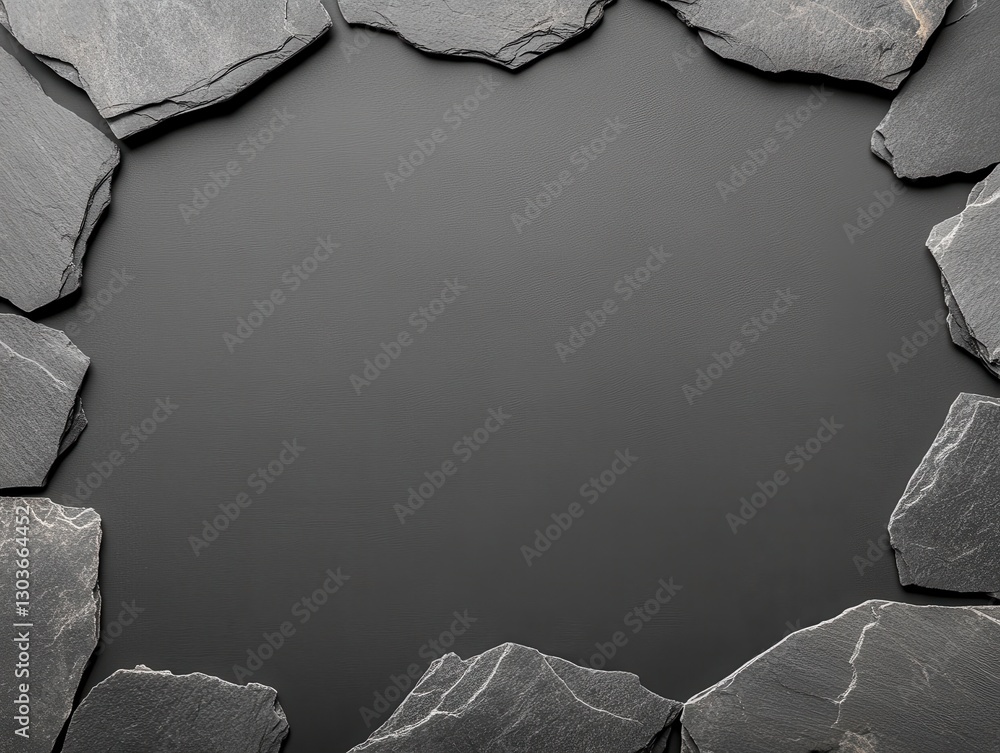 Poster dark textured background framed by irregular slate stones, ideal for design use