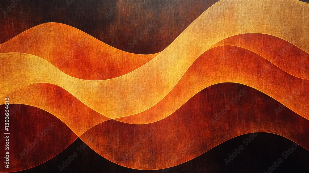 Poster warm color layered abstract artwork with wavy flowing patterns