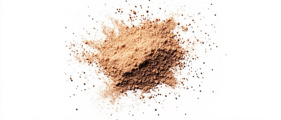 pile of light brown powder spread with fine particles on white background

