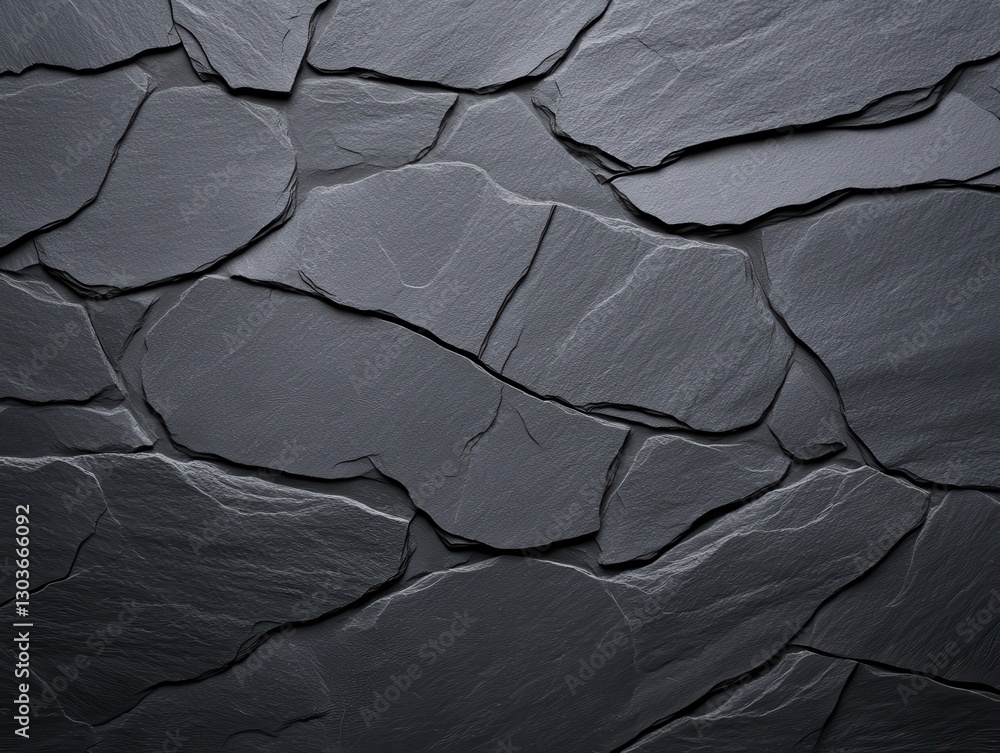 Poster close-up view of dark slate stone wall with textured surface and natural patterns