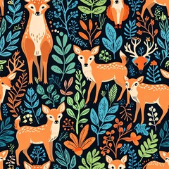 Enchanted Forest: A whimsical illustration of deer and flora
