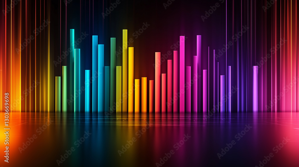 Poster colorful glowing bars creating a futuristic spectrum on stage