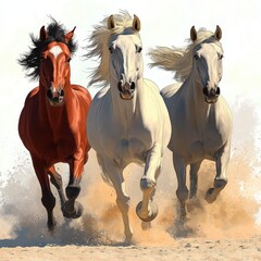 Obraz premium The clipart features Wild Horses in a detailed watercolor illustration style