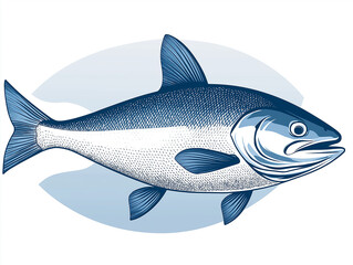 Obraz premium Salmon fish swimming in blue oval background