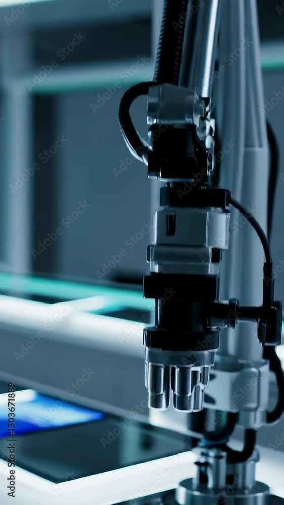 Poster robotic arm operating advanced laboratory equipment with precision and efficiency