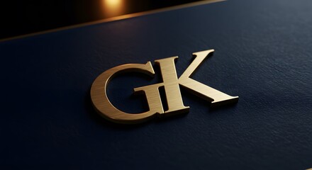Golden Gk Initial Logo on Dark Blue Leather Surface Close-up