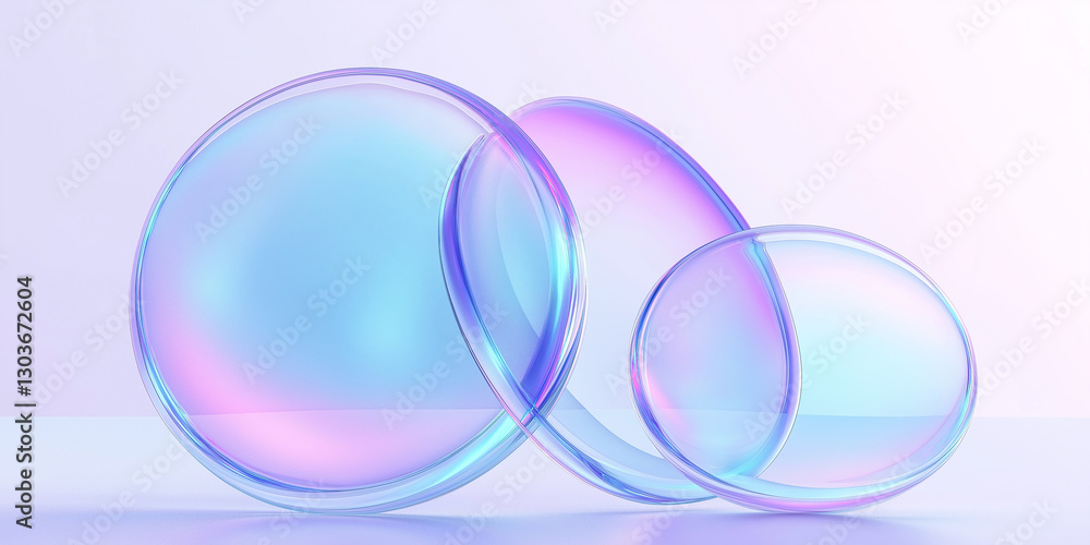 Aufkleber soap bubbles floating and reflecting pastel colors on white background
