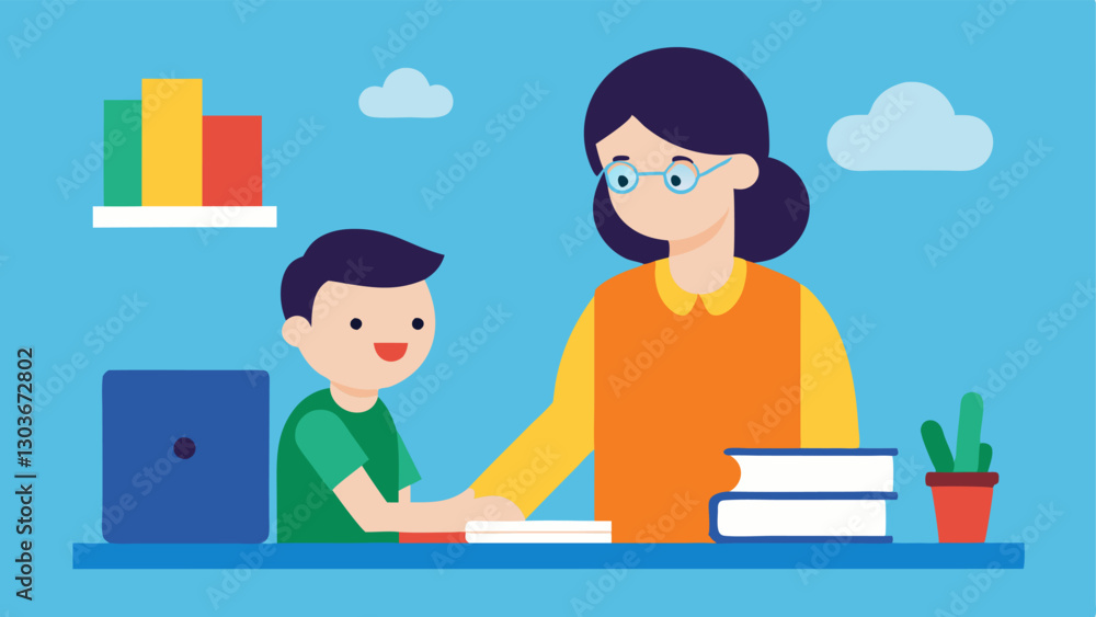 Poster teacher assistance an educator with a friendly demeanor providing oneonone support to a student with
