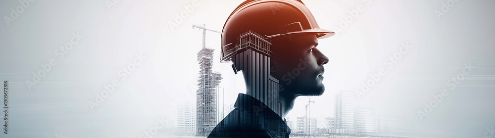 Fototapete architect visualizing new buildings using double exposure effect