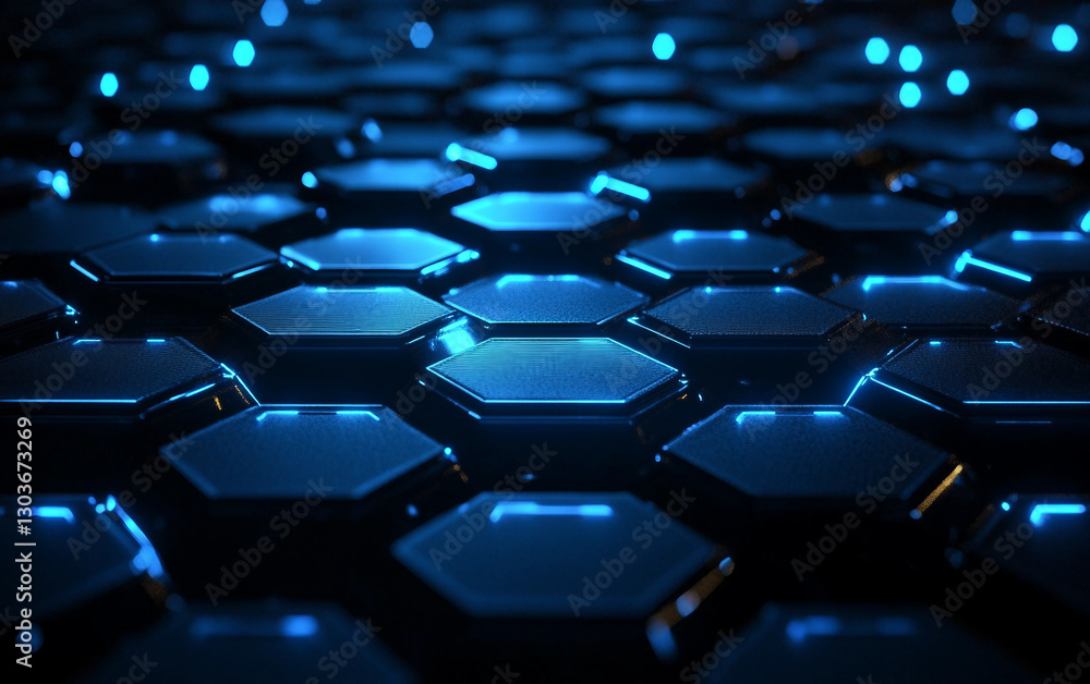 Poster blue background with a pattern of hexagons