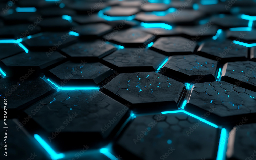 Poster close up of a blue and black hexagonal pattern
