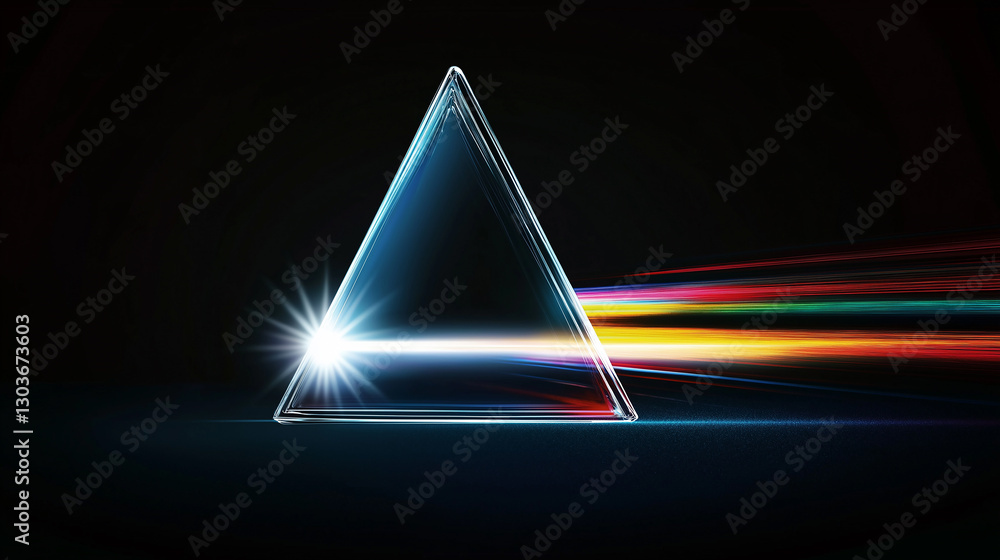 Poster light dispersion through triangular prism creating rainbow effect