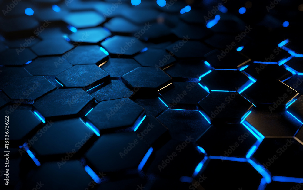 Poster close up of a blue and black hexagonal pattern