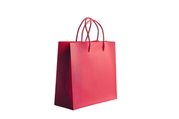 A vibrant red shopping bag elegantly displayed against a soft, neutral backdrop in natural light isolated on transparent background