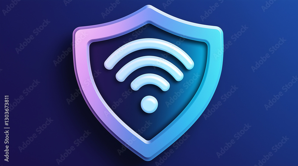 Poster Wifi signal protected by shield representing internet security and privacy
