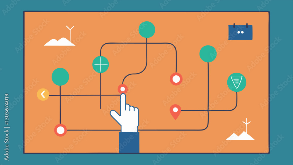 Poster tactile map illustration of a tactile map mounted on a wall with raised lines representing routes an