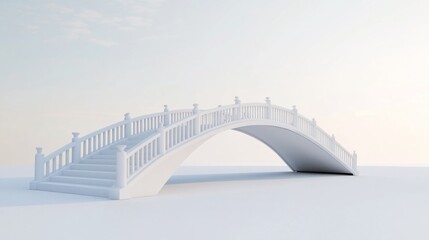 Obraz premium A simple white arch bridge with stairs, set against a light background.