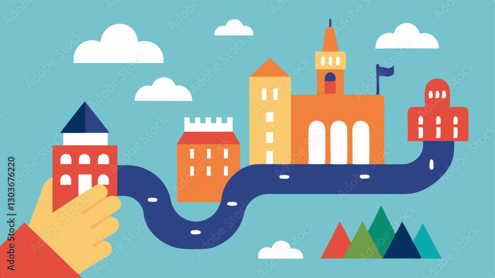 Poster tactile map an illustration of a raised tactile map featuring textured paths buildings and landmarks