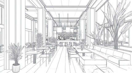 Architectural Interior Design Cafe Sketch