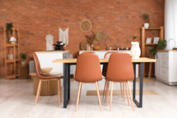 Blurred interior of light modern  kitchen