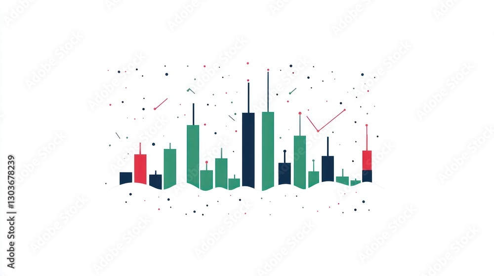 Poster abstract stock chart graphic with data points and background confetti
